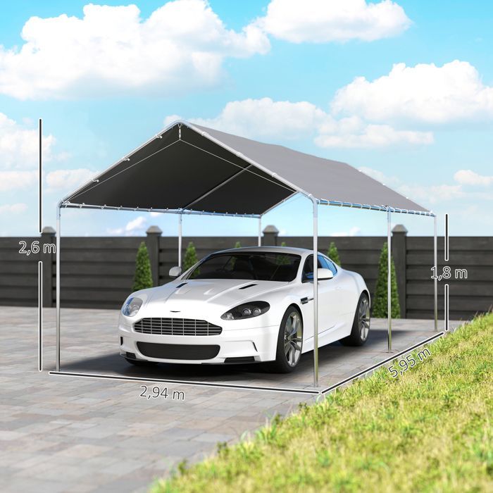 Outsunny - Carport auvent pour voitures - Acier - 595x290x260cm - Gris