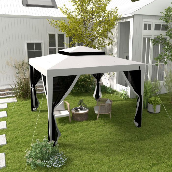 Tonnelle barnum de jardin 3L x 3l m avec 4 moustiquaires amovibles - double toit - métal polyester gris 297x297x268cm Gris