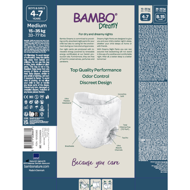 Bambo Nature Dreamy M 4-7 metų kūdikių naktinės sauskelnės 10 vnt. 10 vnt.