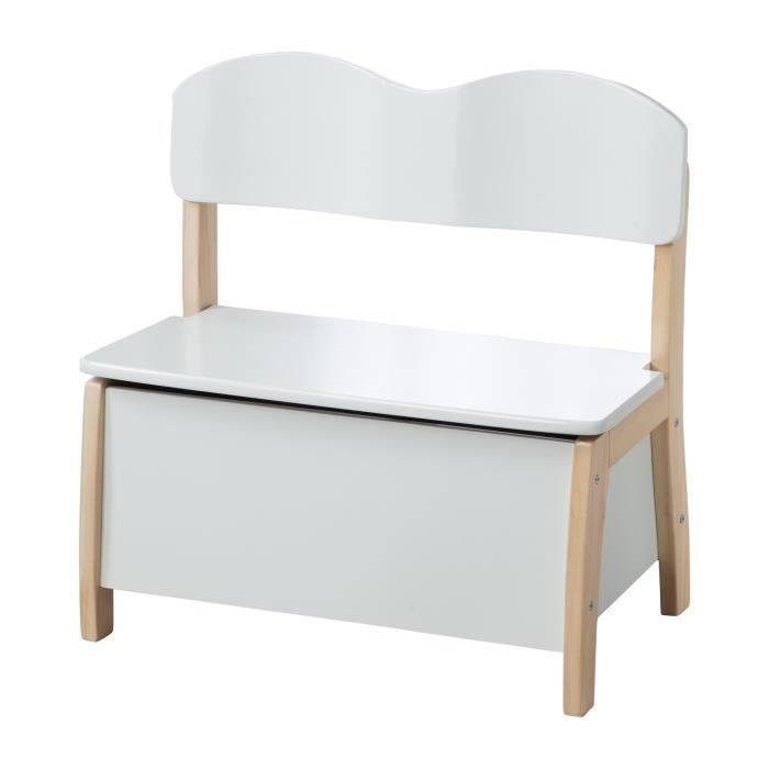 Banc Coffre à Jouets pour Enfant en Bois - ROBA - Meuble de Rangement 2 en 1 - Blanc / Naturel