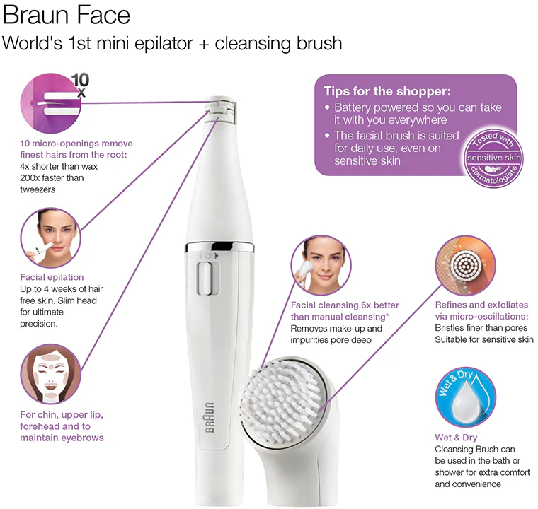 Braun Face 810 Epilierer mit Gesichtsreinigungsbürste