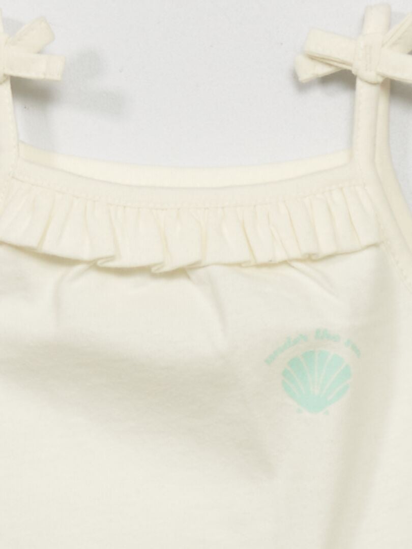 Tanktop met spaghettibandjes en schelpenprint - WIT