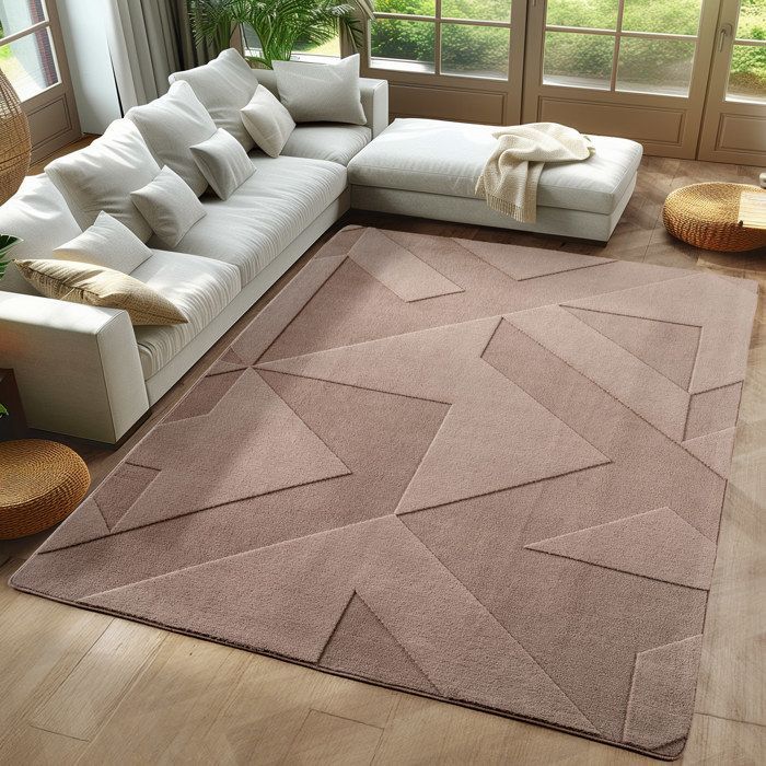 Carpetsale24 Tapis géométrique 200x290 cm beige, design scandinave boho, lavable, doux, effet 3D, pour grande pièce
