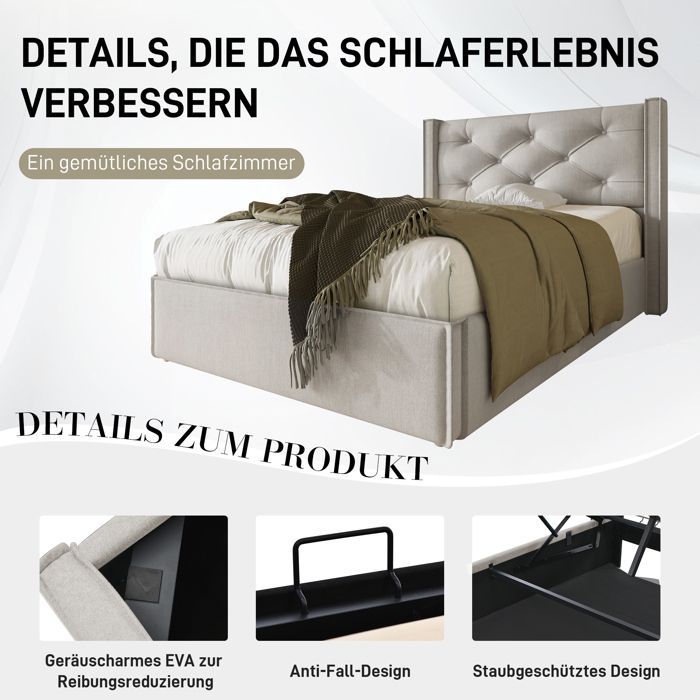 LINKHOO lit ,Lit avec cadre en métal Sommier à lattes, Cadre de lit moderne avec espace de rangement,  90x200 cm, gris clair