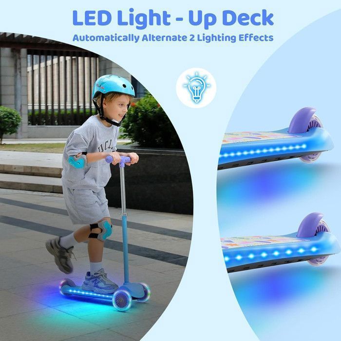 BremToy kinderstep met verlicht platform en PU LED-wielen, 4 verstelbare hoogtestanden, responsieve remmen, lichtgewicht, blauw