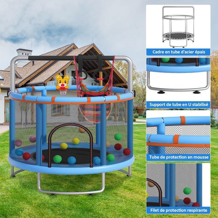 Multi-functional trampoline - MAGICFOX - Ø150 cm - Load capacity 150 kg - Hammock & hanging rings - Galvanized steel frame
