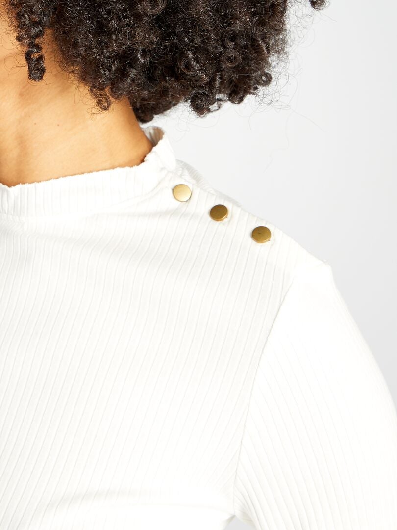 Geribbeld gebreid T-shirt met lange mouwen - WIT