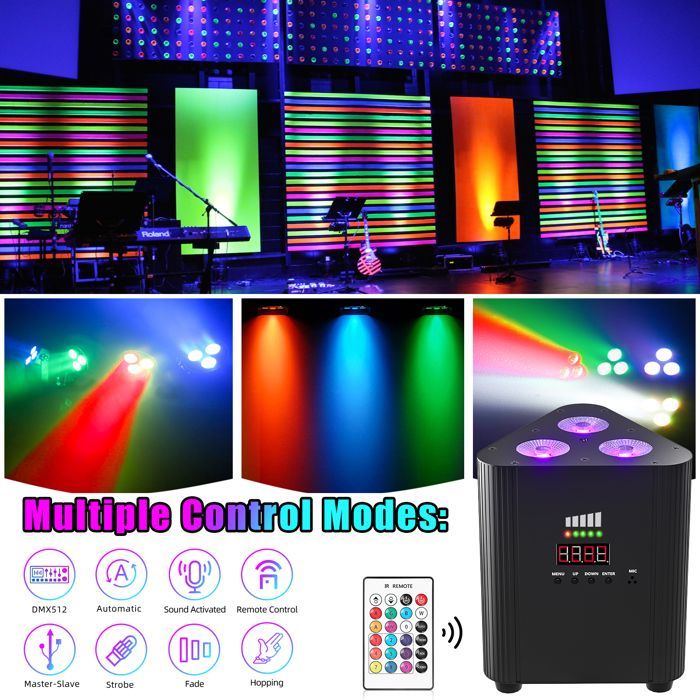 Luci da palcoscenico ricaricabili - UKING LED RGBW DMX per feste - Con telecomando per DJ, bar e discoteca - Confezione da 4