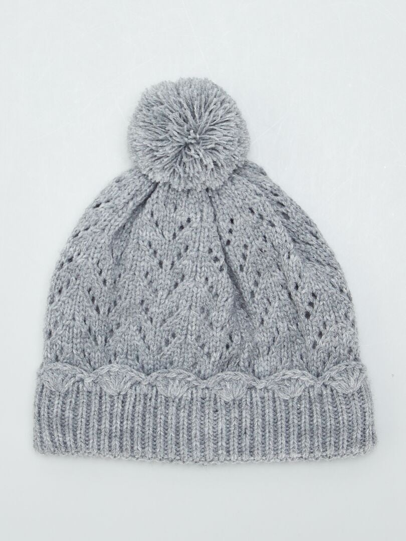 Gorro de tricô com pompom - CINZA