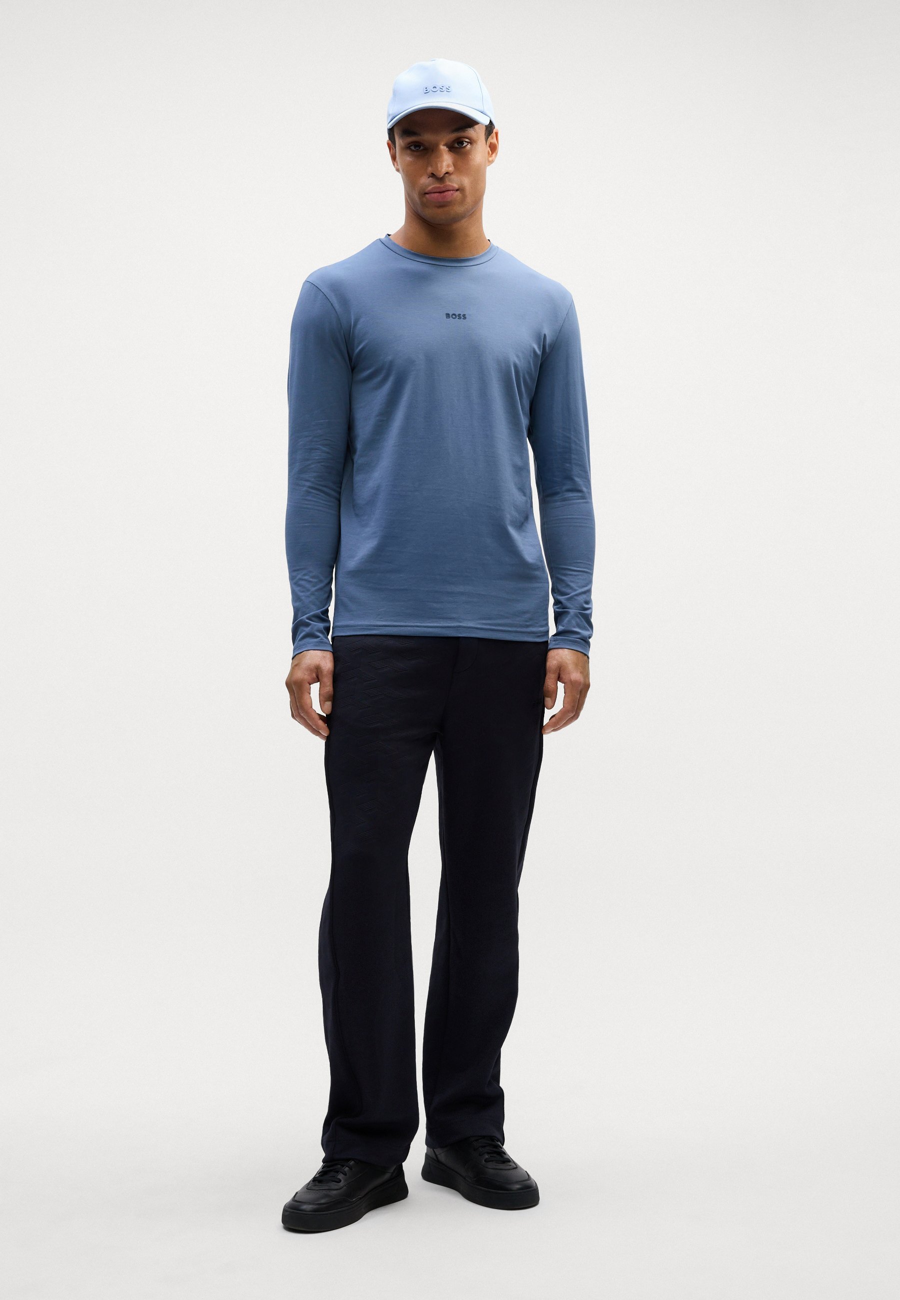 BOSS top met lange mouwen - open blauw