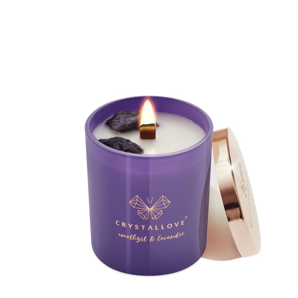 Crystallove Kerze, Amethyst-Sojakerze & Lavendel - 1 Stück