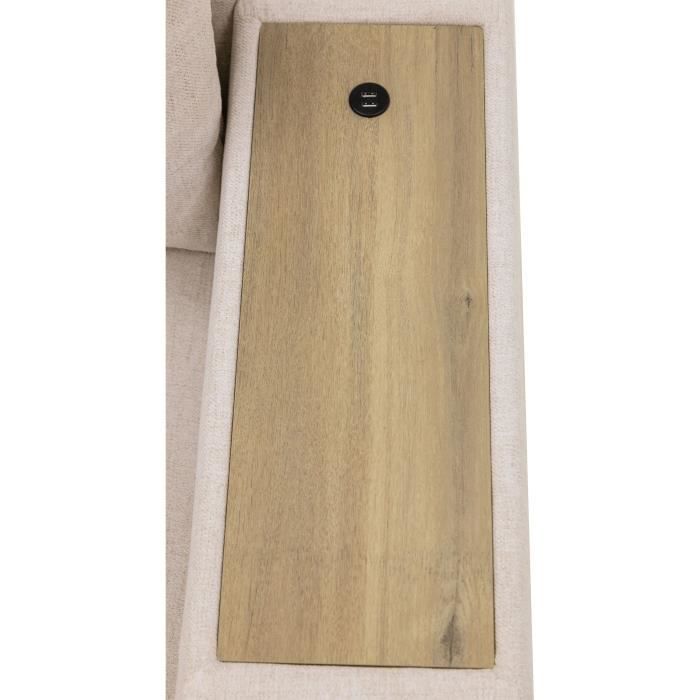 Canapé d'angle convertible réversible VALDO 3 à 4 places - Tissu Beige - Tablette avec USB - Coffre + Pouf - L247xP143xH86 cm