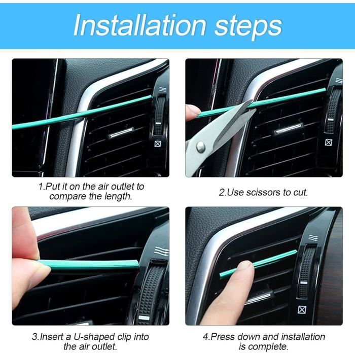 Juego de 20 tiras decorativas para el aire acondicionado del coche, accesorios plegables para el interior del coche (azul)