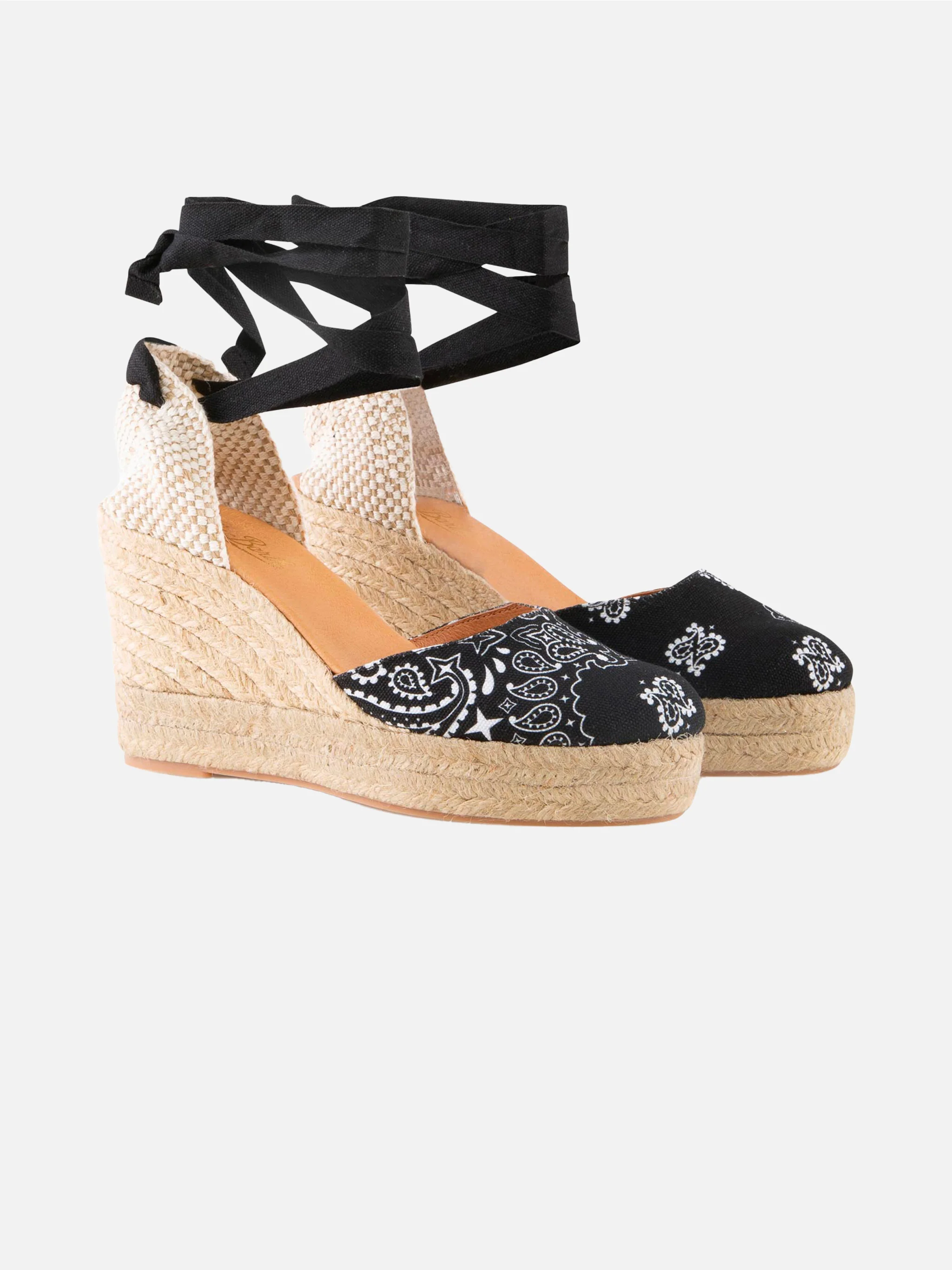 Espadrilles met hoge sleehak en enkelbandje