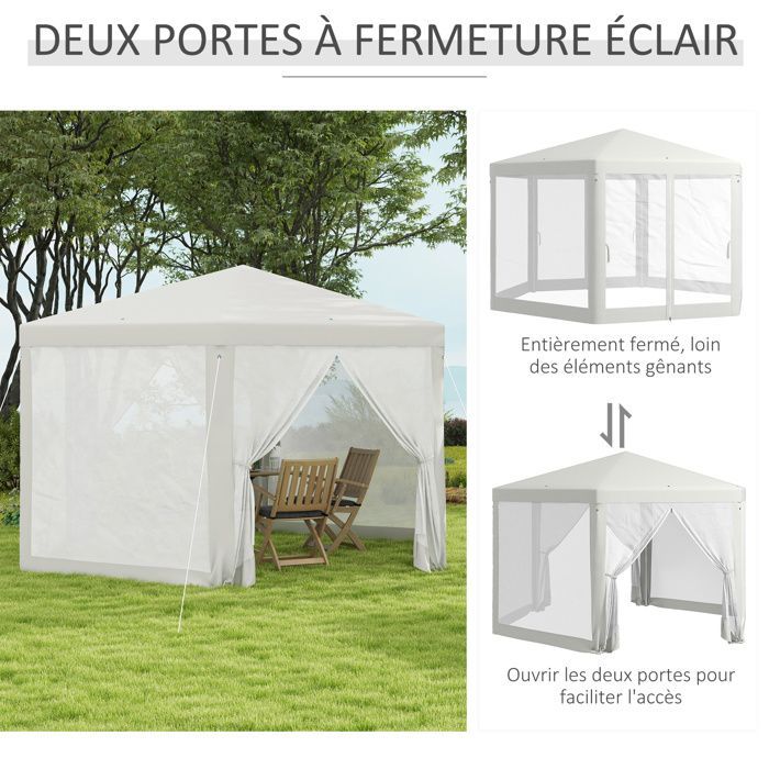 Tonnelle  tente de réception hexagonale 10 m² style cosy métal polyester imperméabilisé crème
