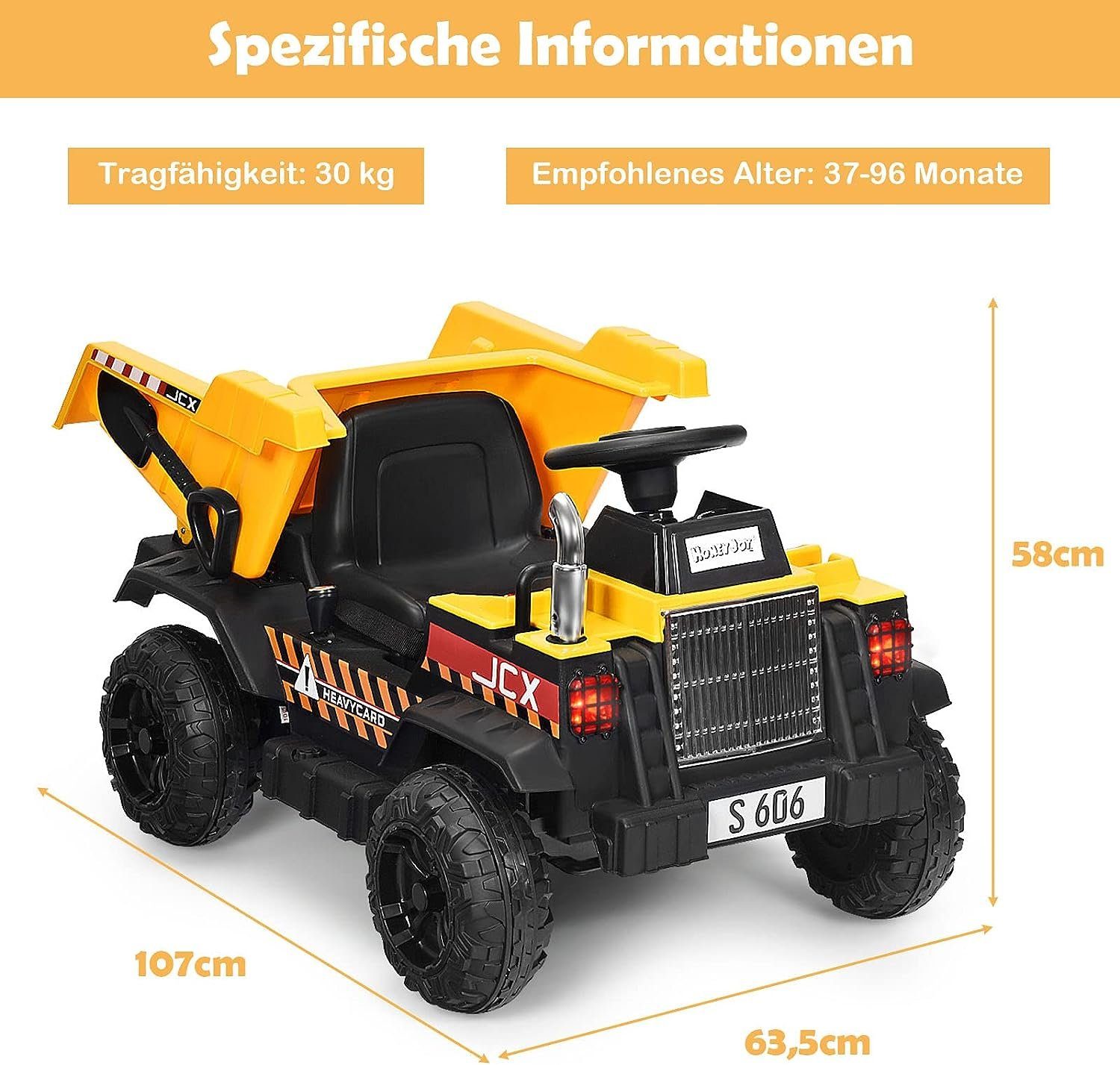 KOMFOTTEU elektrisches Kinderauto, Kinderkipper, für Kinder im Alter von 3-8 Jahren