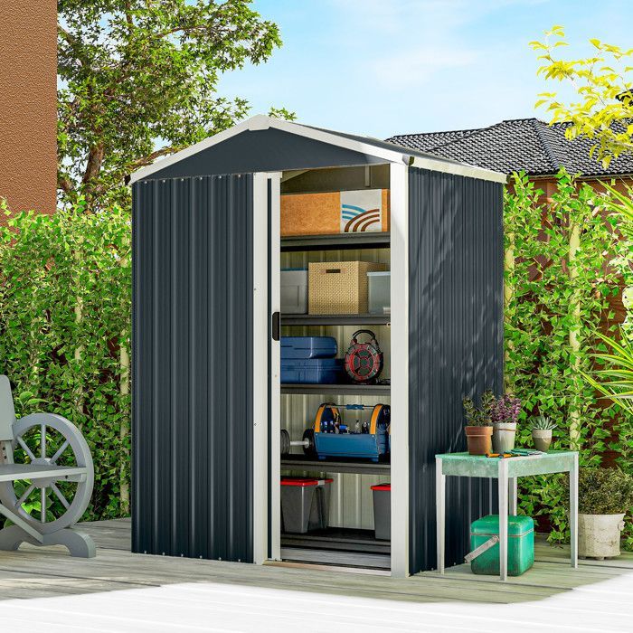 Abri de jardin - Outsunny - 1,2 m² - porte coulissante verrouillable et gants - acier galvanisé - 136 x 87 x 179 cm - gris foncé