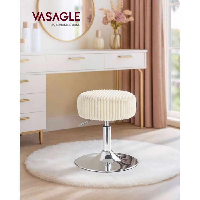Tabouret de bar - VASAGLE - Velours côtelé - Réglable - Pivotant - Blanc crème