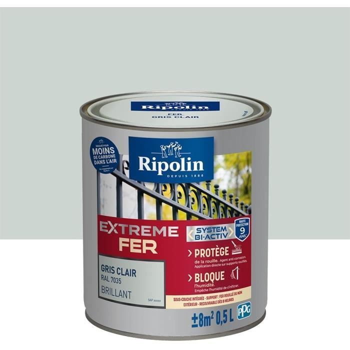 RIPOLIN Buitenverf voor ijzer - Glanzend lichtgrijs, 0,5 liter