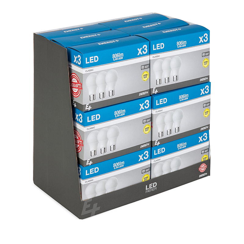Energipære LED 806 lm 3-pak Classic E27 A60