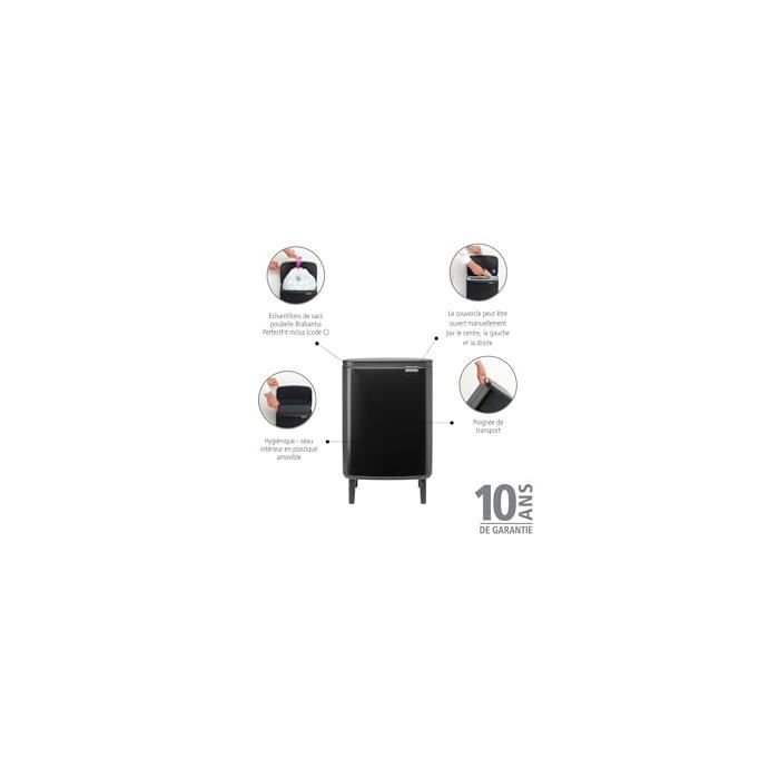 Cubo de basura de cocina - Brabantia - 227226 - Cierre suave - Cubo extraíble - Negro mate