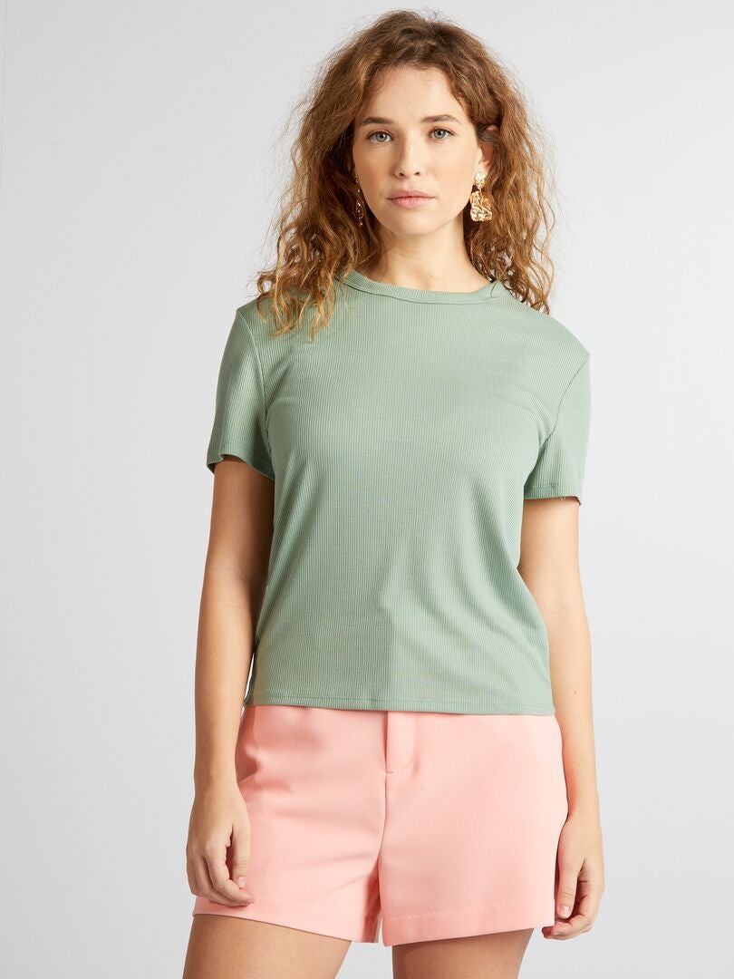 Camiseta de punto acanalado - VERDE
