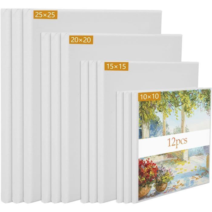 Juego de 12 lienzos para pintar - Blanco - 4 tamaños - Lienzos para dibujo para pintura acrílica, al óleo y gouache