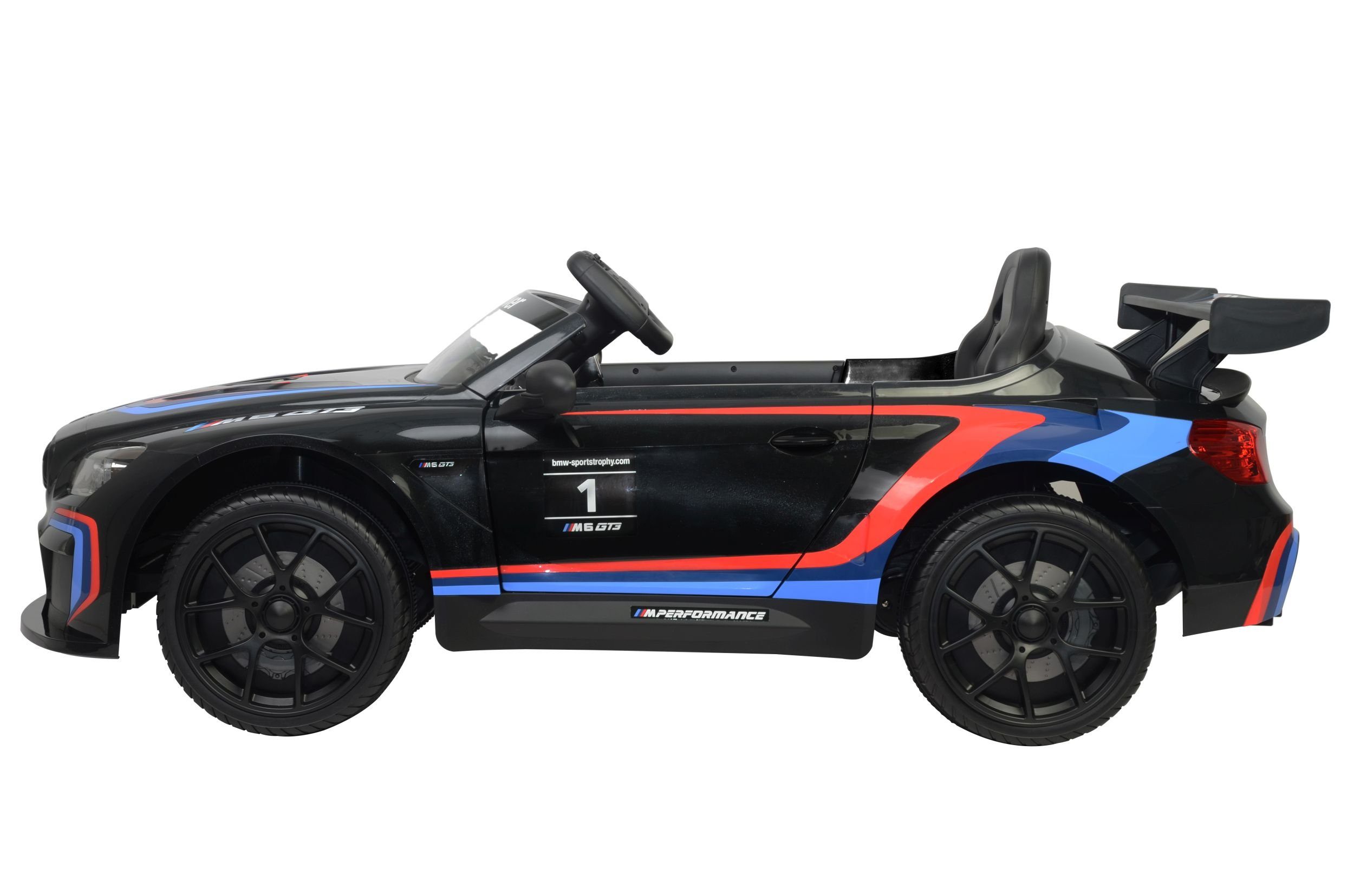 Sklep z zabawkami Elektryczny samochód dziecięcy Elektryczny samochód dziecięcy BMW M6 Sport Gt3 Samochód Bluetooth Fotel ze skóry Eva, ładowność 35 kg, port AUX/USB, klakson MP3 i dźwięk silnika na kierownicy, pilot zdalnego sterowania