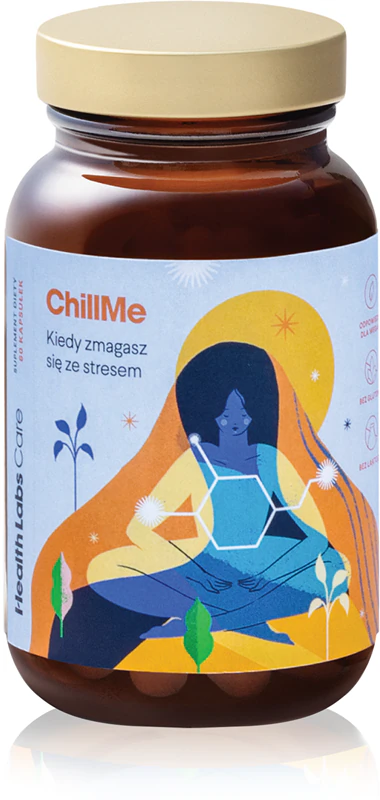 Health Labs Care ChillMe voedingssupplementcapsules voor stressverlichting en mentaal welzijn.