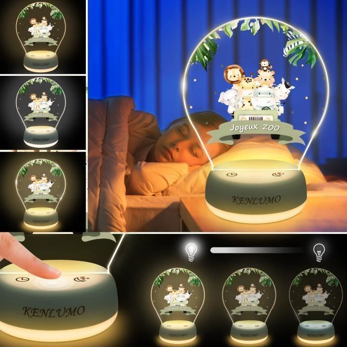 Luminária Noturna de Animais KENLUMO para Bebê, Presente de Natal para Crianças, Luz Branca e Quente, Três Cores, Brilho Ajustável, Lâmpada Decorativa