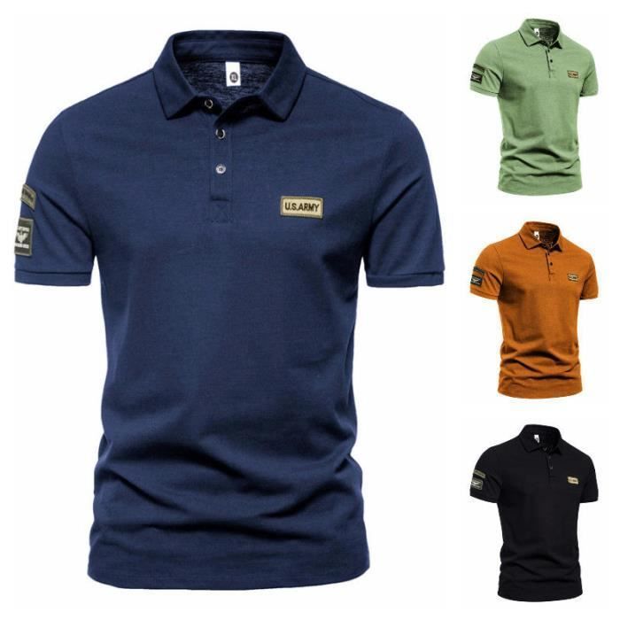 Men's Short Sleeve Polo Shirt, Regular Fit, Casual Summer Top, Contrasting Color, Comfortable - Blue