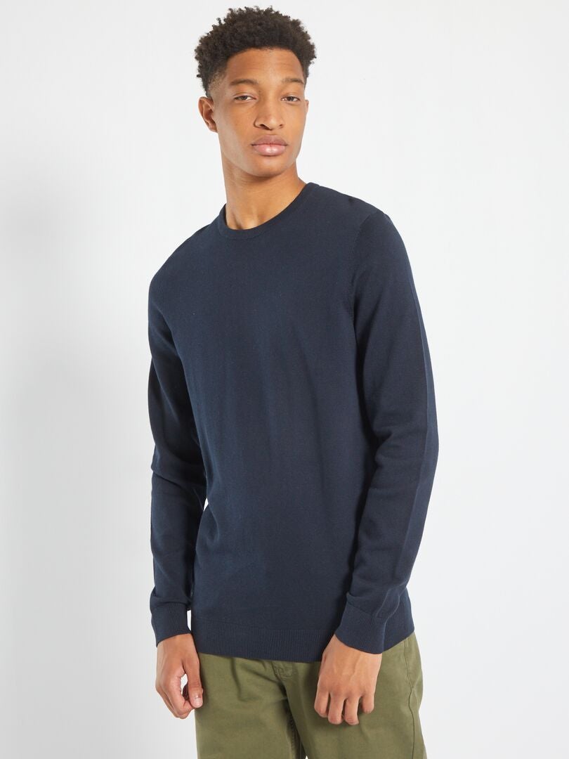 Effen ronde hals trui +1m90 - blauw