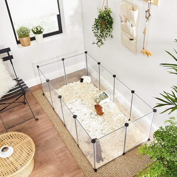 SONGMICS Rek voor cavia's, konijnen, egels, omheining, met bodem, voor binnen, modulair, transparant, kunststof, wit