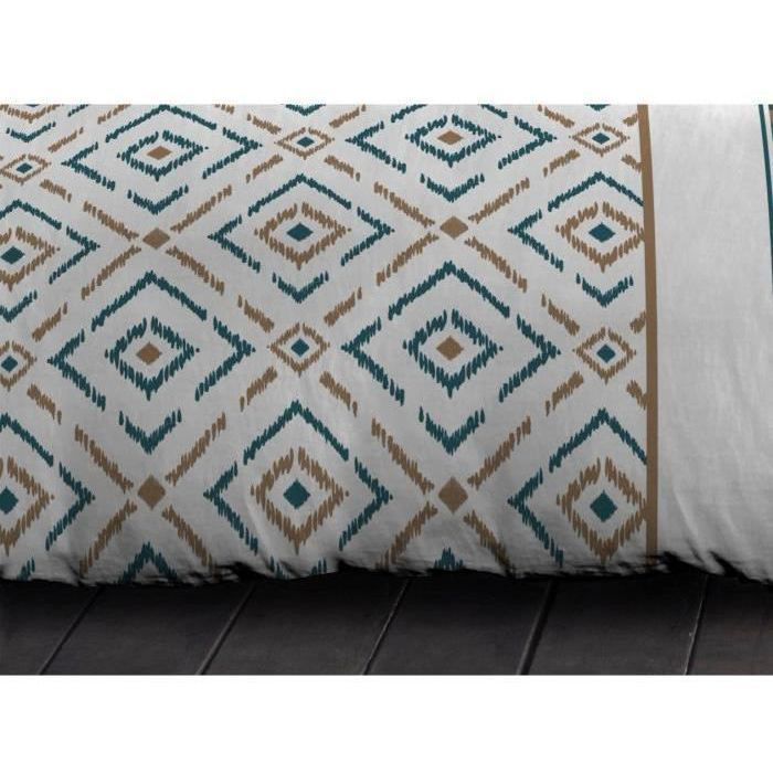 Juego de funda nórdica de microfibra Ethno - 1 funda nórdica de 140x200 cm + 1 funda de almohada de 63x63 cm - Azul pato - HOME LINGE PASSION