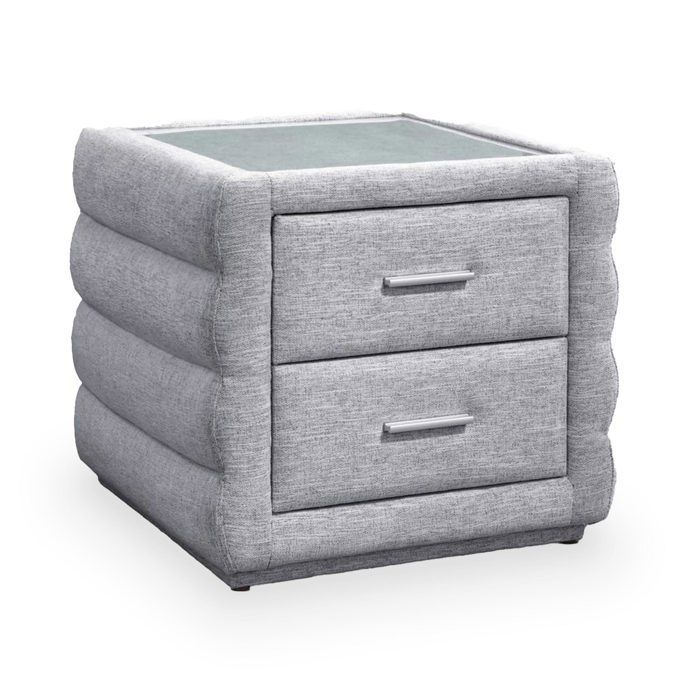 MEZZA - Table de chevet 2 tiroirs tissu chiné gris
