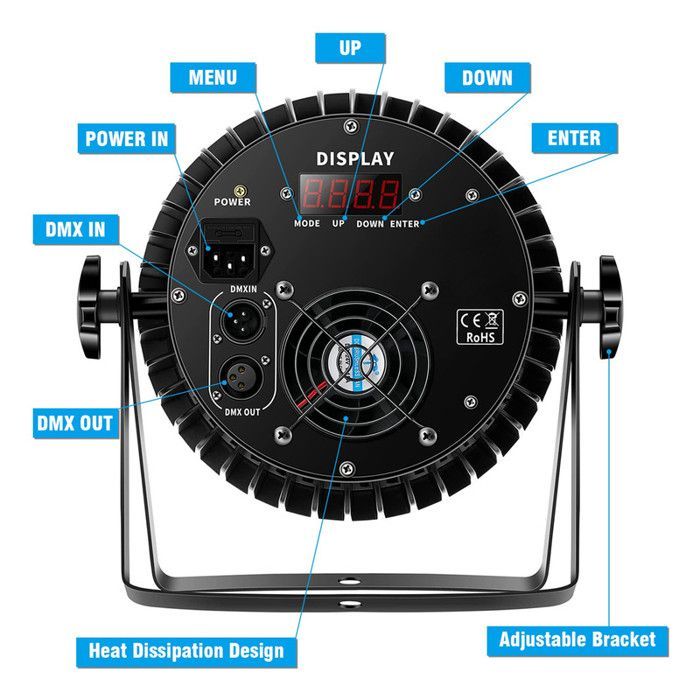 JAJALUYA 270W 18 LED Stage Light - RGBW DMX512 DJ Light Show - LED PAR with Strobe & Sound for Disco Party