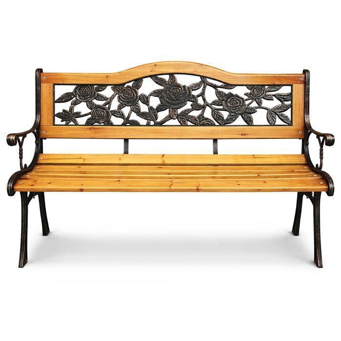 Banco de jardim ROSA preto com madeira laqueada e pés de aço, largura 127 cm