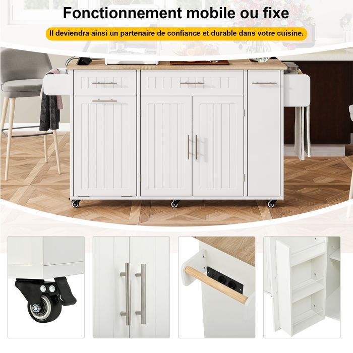 ilot central-CDISPLAY -Meuble Cuisine avec Rangement-135 × 40 × 90 cm-blanc