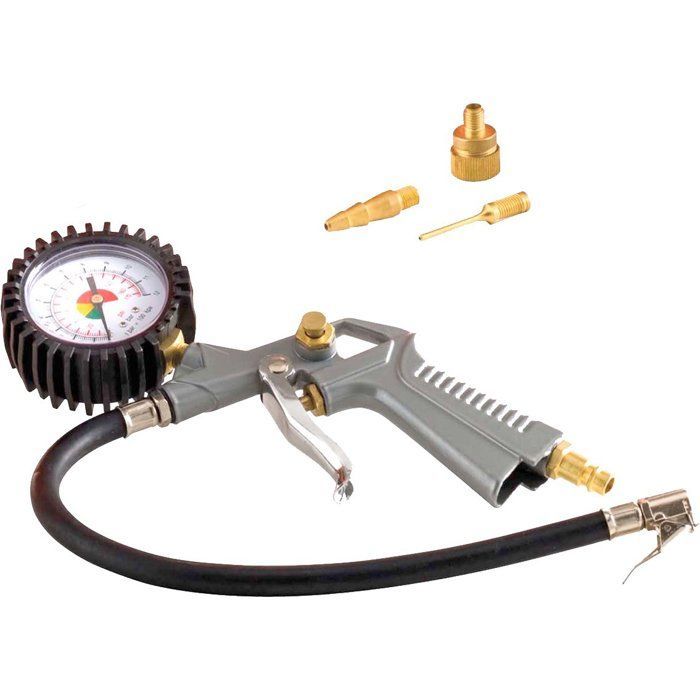 Compresseur d'air horizontal - Mecafer - 24 L - 2 HP - 8 Bars - Inclus : Tuyau + Souflette + Pistolet de gonflage + 3 embouts - Bleu