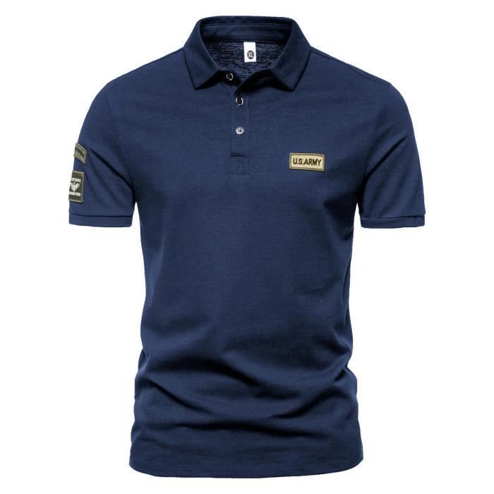 Men's Short Sleeve Polo Shirt, Regular Fit, Casual Summer Top, Contrasting Color, Comfortable - Blue