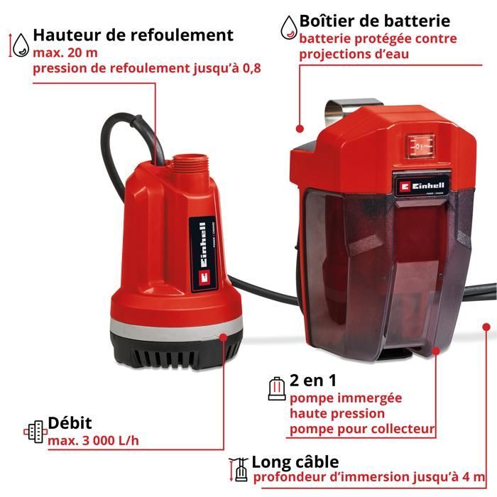 Einhell Pompe d’évacuation pour eaux claires sans fil GE-PP 18 RB Li-Solo PXC (18V) Livré sans Batterie ni Chargeur