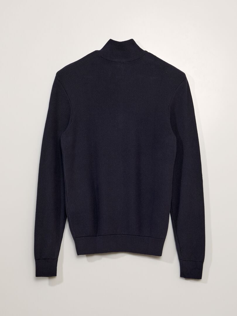 Katoenen trui met hoge kraag en ritssluiting - BLAUW