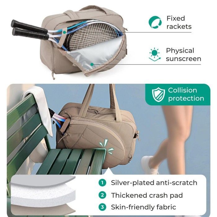 XJYDNCG Multifunctional Tennis Racket Bag, Lightweight Sports Handbag for Men and Women - Khaki