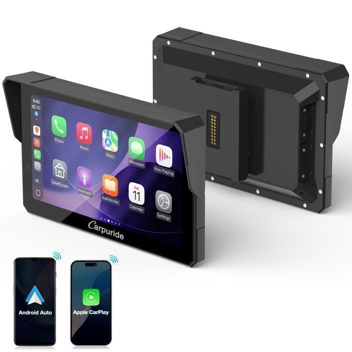 CARPURIDE W502BS Pro Radio para motocicleta de 5” con CarPlay y Android Auto, compatible con motocicletas BMW, pantalla táctil impermeable IP67, Native Wonder