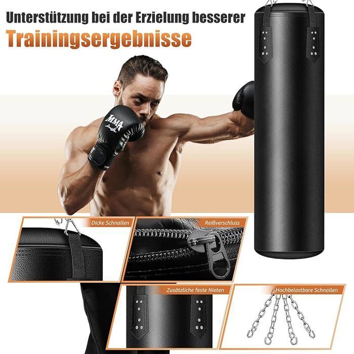 Boxsack für Erwachsene, 120 cm/4 Fuß, Boxball mit Boxhandschuhen, Bandagen, Kette, Deckenhaken, Bällen