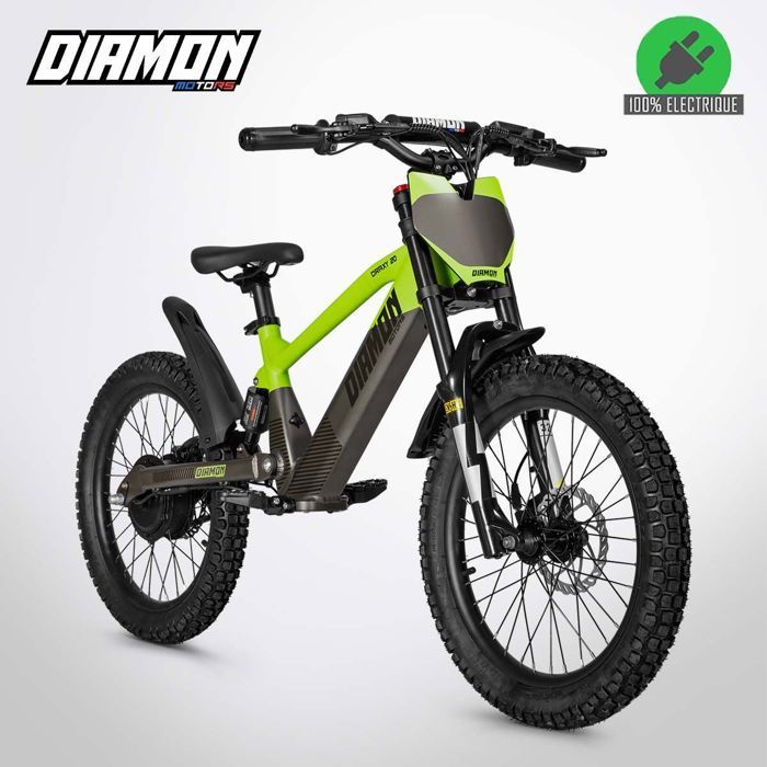 Draisienne électrique enfant DRAXY 600W 20 pouces Vert DIAMON MOTORS – Batterie 36V 7.8Ah – 3 vitesses
