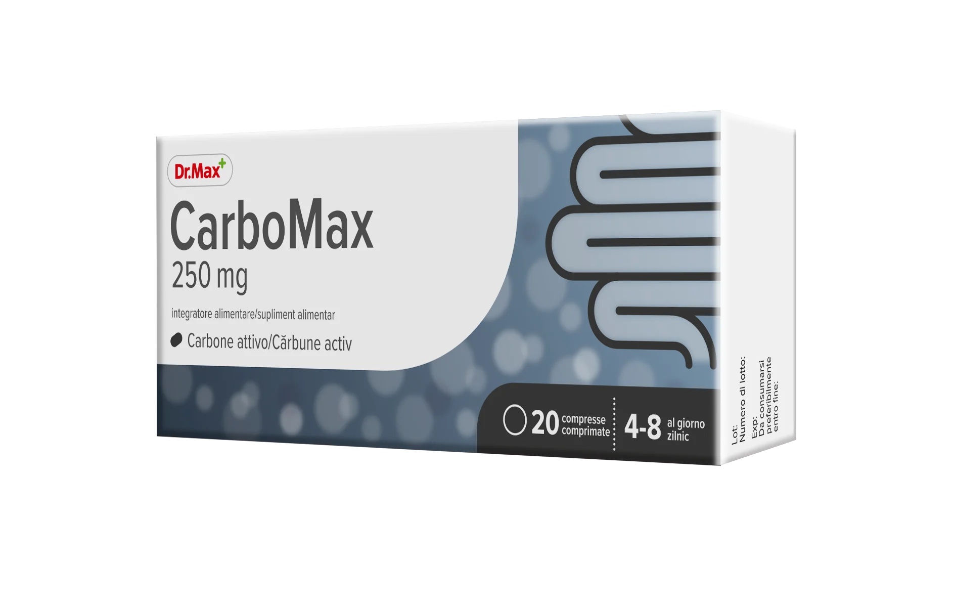 DR. MAX Dr.Max CarboMax 250 mg 20 comprimés Complément alimentaire au charbon végétal contre les ballonnements et les flatulences