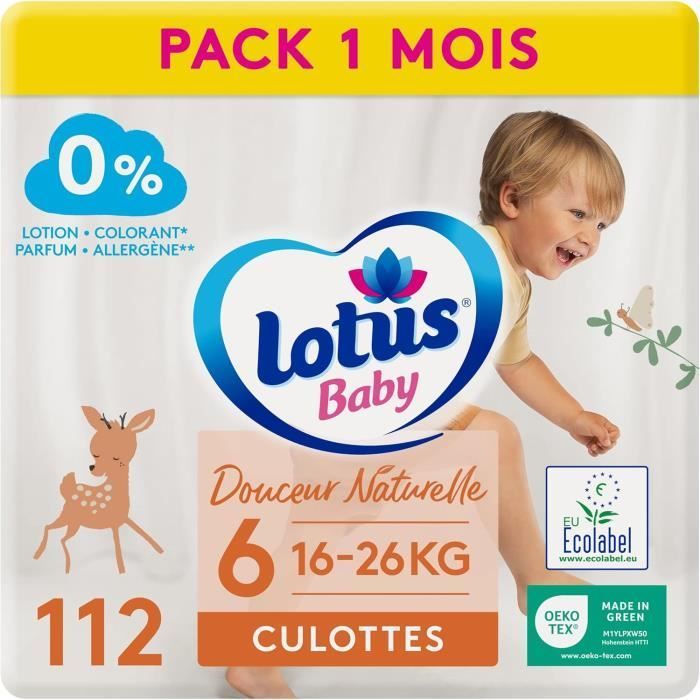 Lotus Baby Natural Softness - Size 6 Diapers (16-26 kg) 1-Month Pack - 112 Diapers