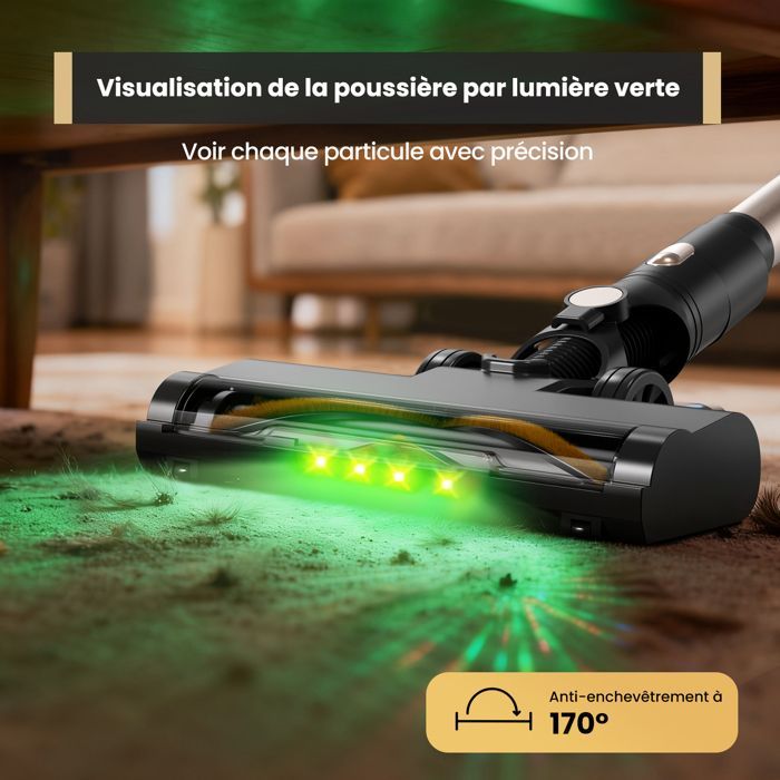 Lamzien V8 Max Cordless Stick Vacuum Cleaner - 45000PA/45min - Efficient Filtration - 3 Modes - Anti-Tangle - Green Light