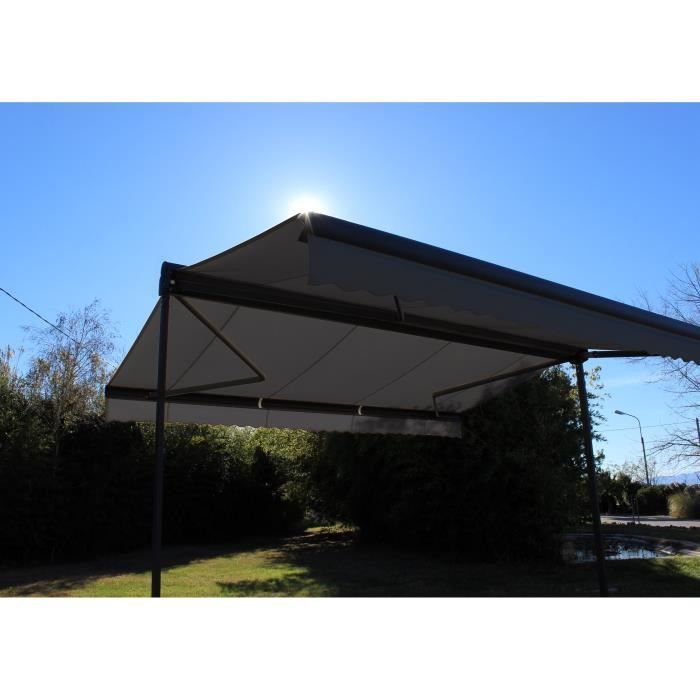 Store double pente motorisé 6x2x3 m - Toile grise et structure grise anthracite texturée - GARDEN OMBRAZUR